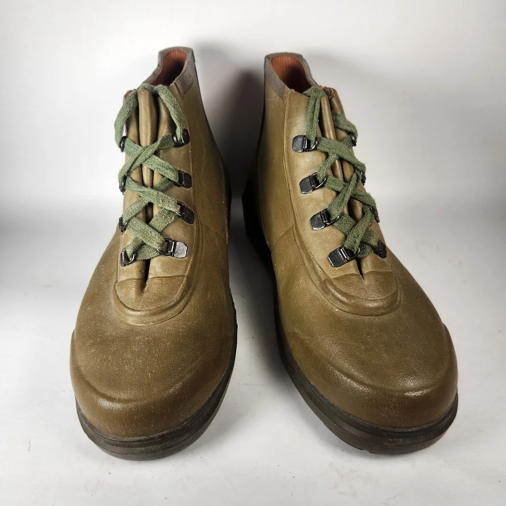 LE CHAMEAU Womens Rain Boot Size 9 EU 41 Khaki Made France Lace Up Garden - Picture 3 of 10